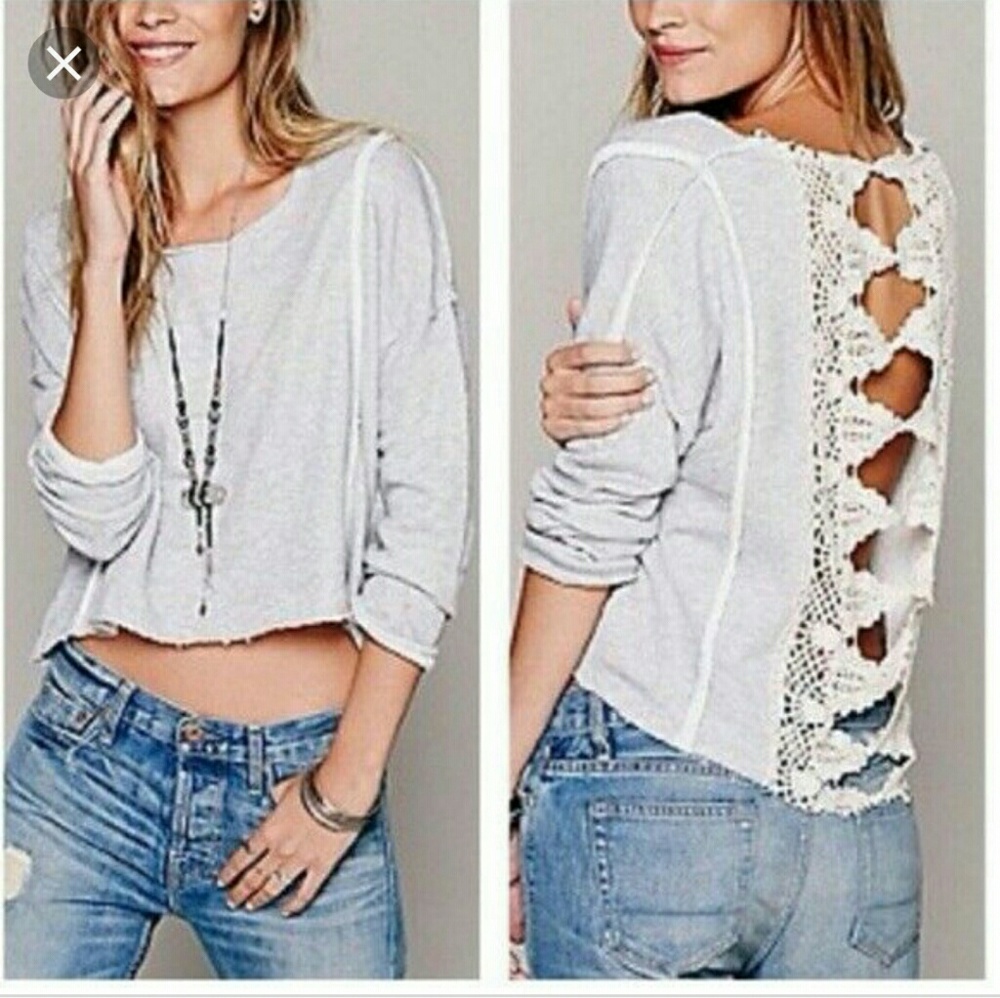 Free People Victorian Lace sweatshirt NWOT